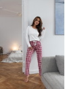 Pijama dama SENSIS OLYMPIA INTERLOCK/FLANEL ecru-roșu