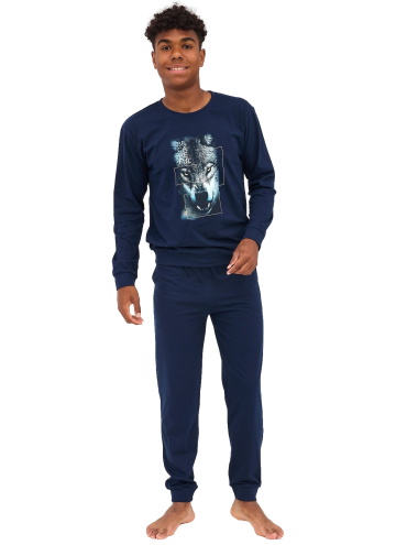 Pijama pentru tineret CORNETTE 998/50 WOLF albastru închis