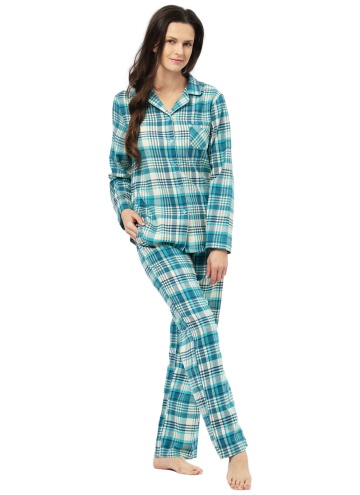 Pijama de damă cu nasturi KEY 471 albastru deschis FLANEL