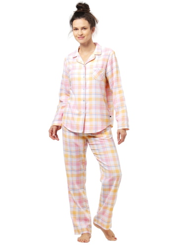 Pijama de damă cu nasturi KEY 486 roz pudră FLANEL