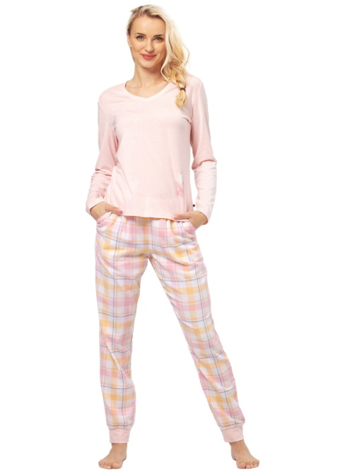 Pijama dama KEY 664 roz pudră FLANEL