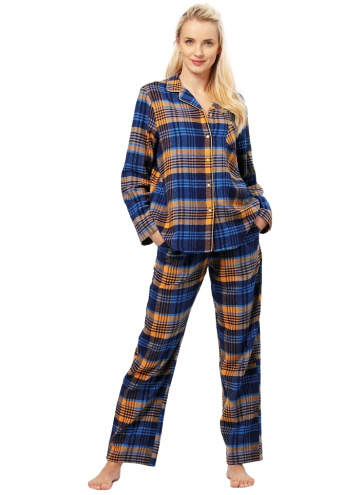 Pijama de damă cu nasturi KEY 481 albastru închis FLANEL