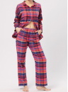 Pijama de damă cu nasturi KEY 483 roz model în carouri FLANEL