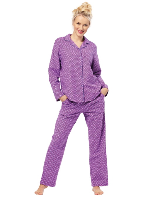 Pijama de damă cu nasturi KEY 529 violet FLANEL