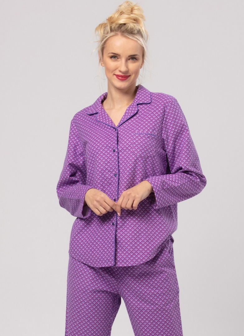 Pijama de damă cu nasturi KEY 529 violet FLANEL