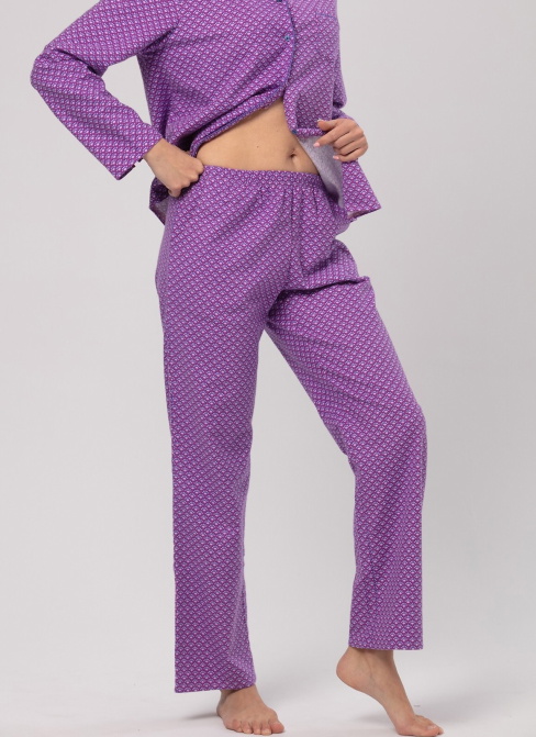 Pijama de damă cu nasturi KEY 529 violet FLANEL