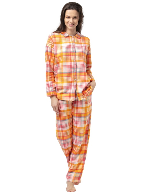 Pijama de damă cu nasturi KEY 473 caise-cocoș model FLANEL