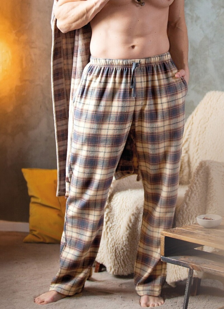 Pantaloni de pijama bărbați KEY 402 bej model în carouri FLANEL