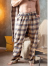 Pantaloni de pijama bărbați KEY 402 bej model în carouri FLANEL