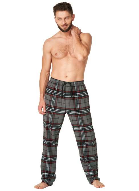 Pantaloni de pijama bărbați KEY 400 model în carouri de grafit FLANEL