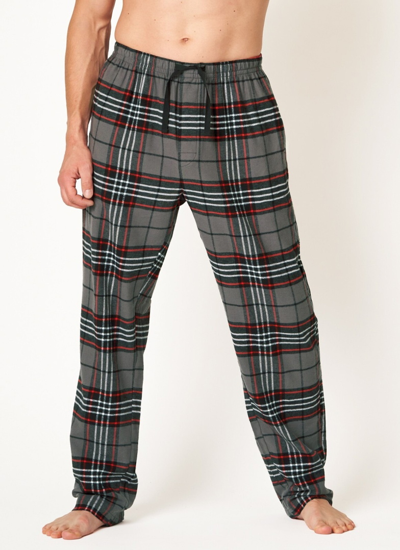 Pantaloni de pijama bărbați KEY 400 model în carouri de grafit FLANEL