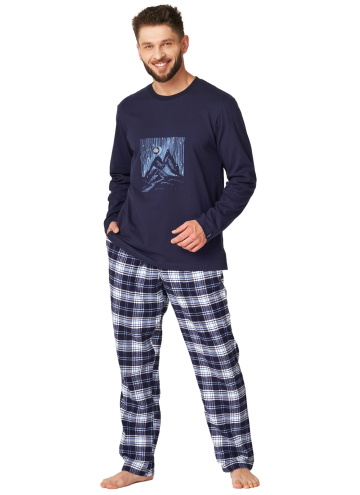 Pijama pentru bărbați KEY 412 albastru închis FLANEL