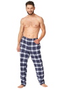 Pantaloni de pijama bărbați KEY 412 albastru închis model în carouri FLANEL