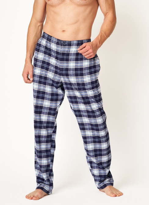 Pantaloni de pijama bărbați KEY 412 albastru închis model în carouri FLANEL