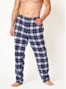 Pantaloni de pijama bărbați KEY 412 albastru închis model în carouri FLANEL