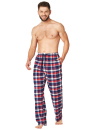 Pantaloni de pijama bărbați KEY 613 albastru închis model în carouri FLANEL