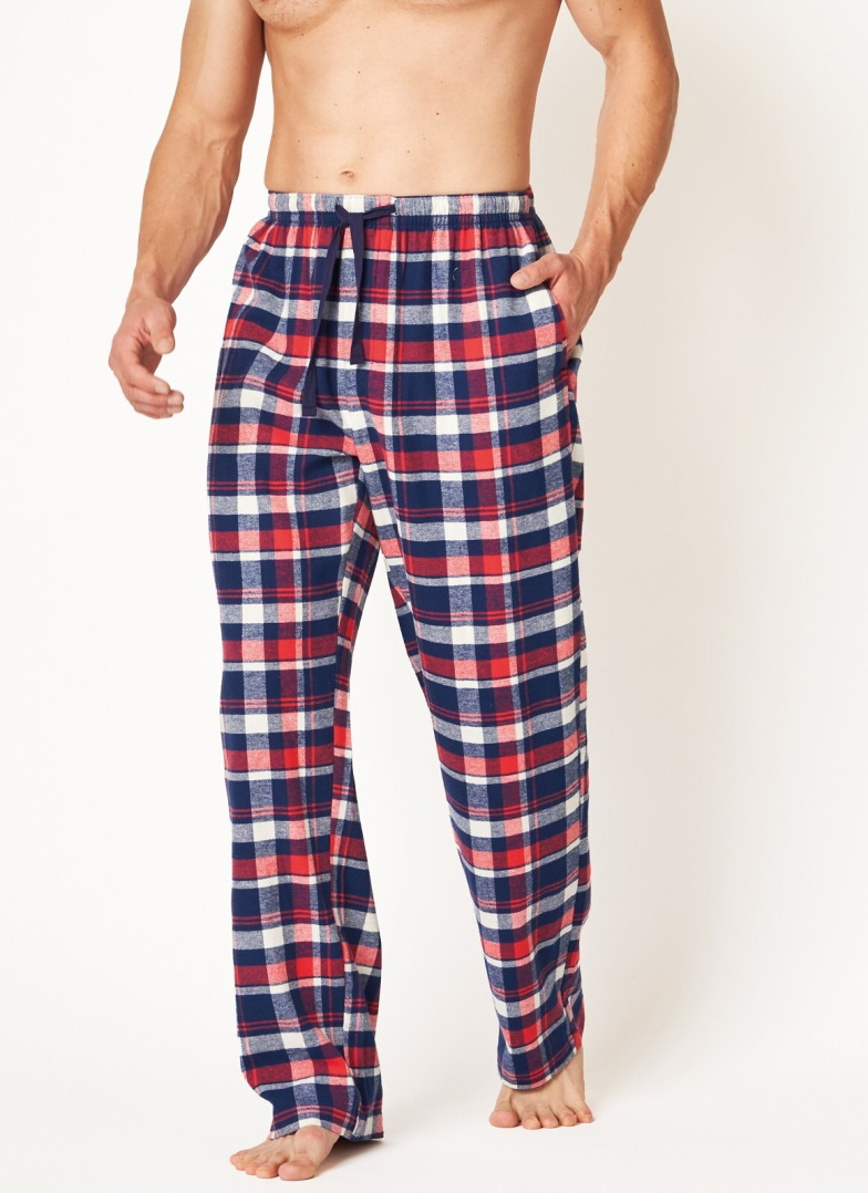 Pantaloni de pijama bărbați KEY 613 albastru închis model în carouri FLANEL