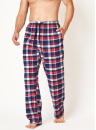 Pantaloni de pijama bărbați KEY 613 albastru închis model în carouri FLANEL