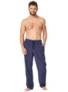 Pantaloni de pijama bărbați KEY 457 albastru închis model în carouri FLANEL