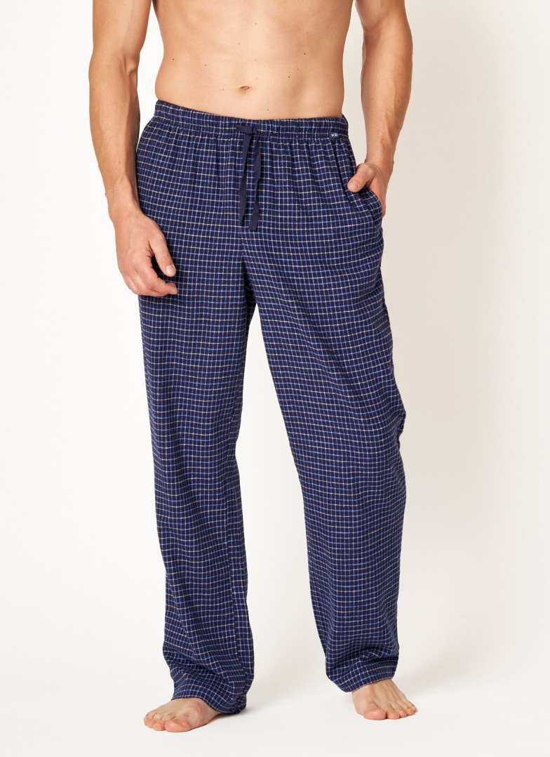 Pantaloni de pijama bărbați KEY 457 albastru închis model în carouri FLANEL