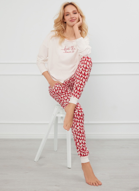 Pijama dama ITALIAN FASHION EVORA lung ecru/print