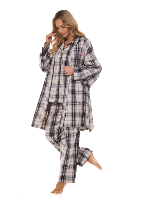 Pijama de damă cu nasturi L&L 2475 ROXY grafit FLANEL