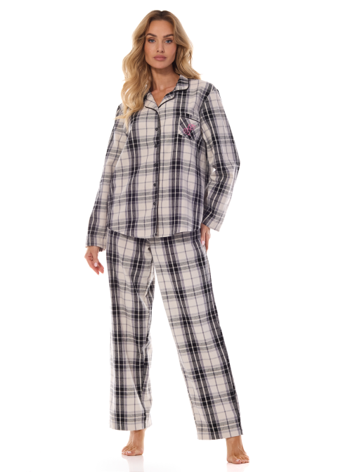 Pijama de damă cu nasturi L&L 2475 ROXY grafit FLANEL