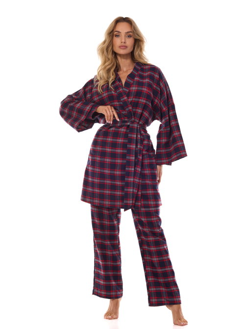 Pijama de damă cu nasturi L&L 2475 ROXY albastru închis FLANEL