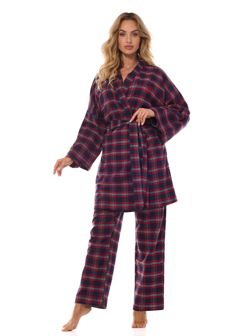 Pijama de damă cu nasturi L&L 2475 ROXY albastru închis FLANEL