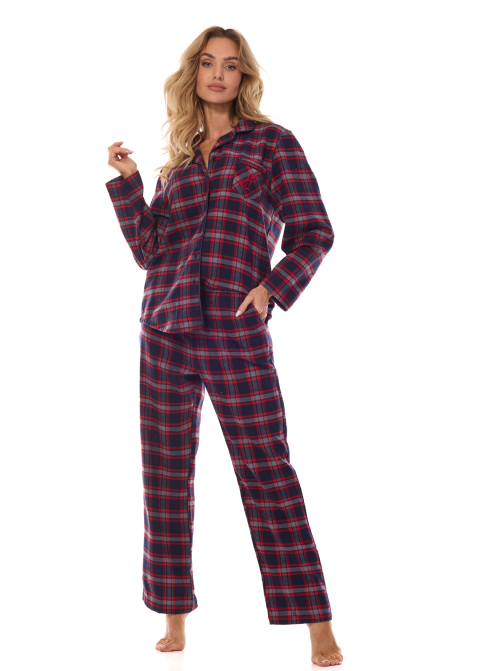 Pijama de damă cu nasturi L&L 2475 ROXY albastru închis FLANEL