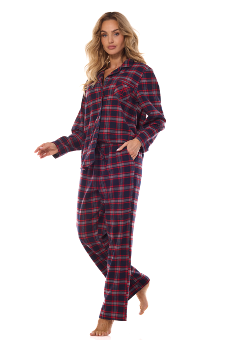 Pijama de damă cu nasturi L&L 2475 ROXY albastru închis FLANEL