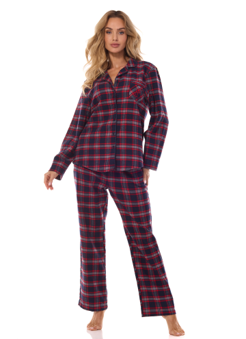 Pijama de damă cu nasturi L&L 2475 ROXY albastru închis FLANEL