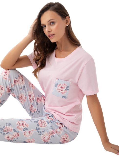 Pijama dama LUNA 340 roz-albastru