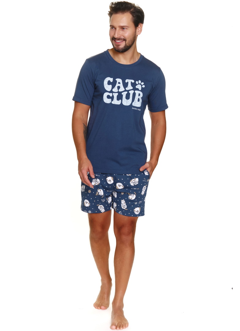 Set pijama pentru tată și fiu DOCTOR NAP 7204-7205 DEEP BLUE