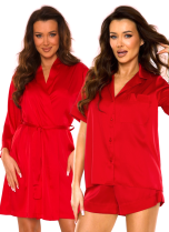 Set halat și pijama din satin DE LAFENSE CORDELIA roșu