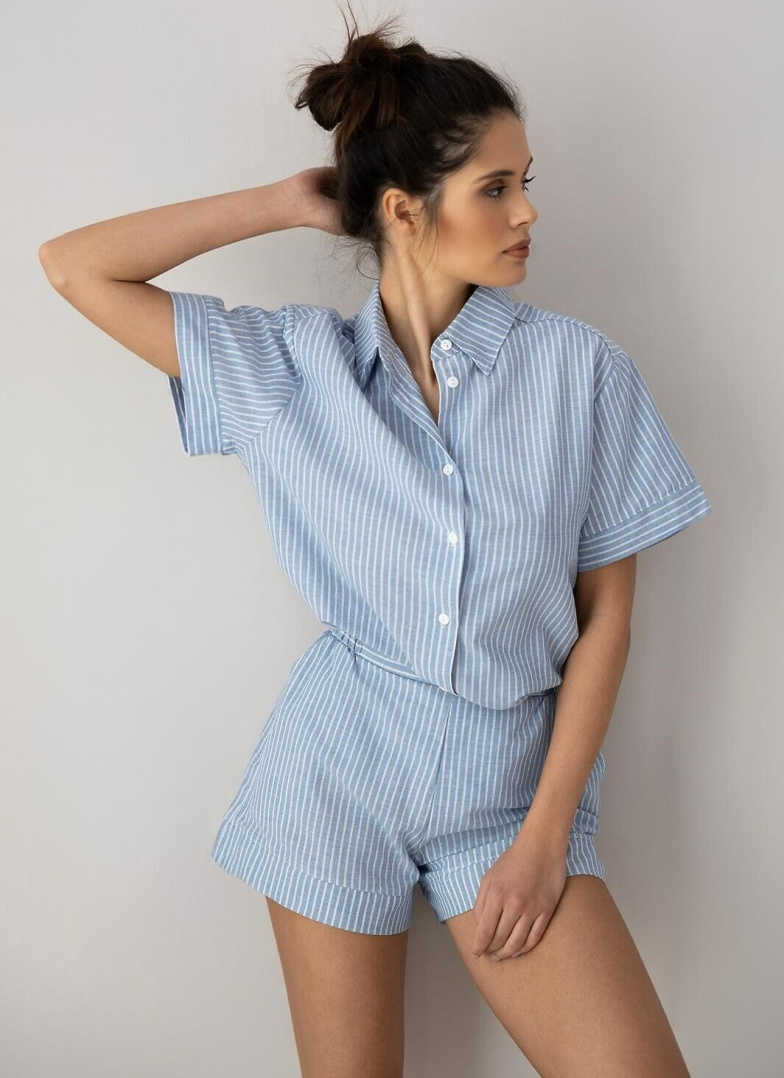 Pijama de damă cu nasturi SENSIS JANY albastru