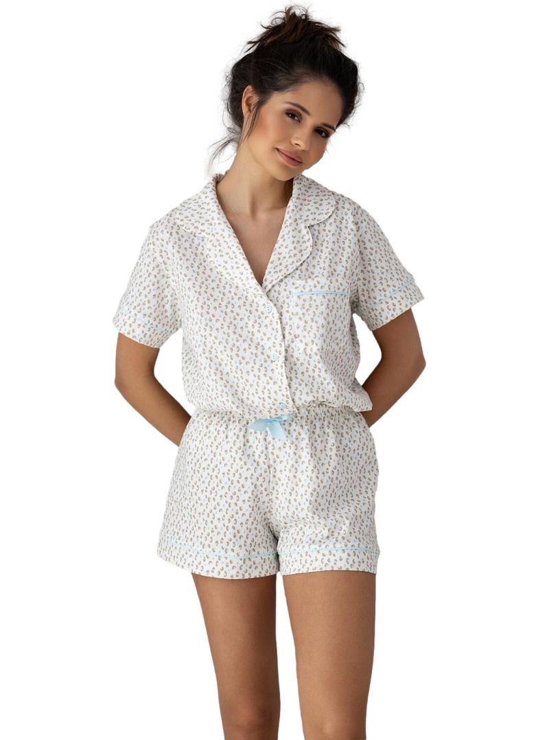 Pijama de damă cu nasturi SENSIS AMALIA alb-deschis-bej