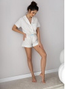 Pijama de damă cu nasturi SENSIS AMALIA alb-deschis-bej