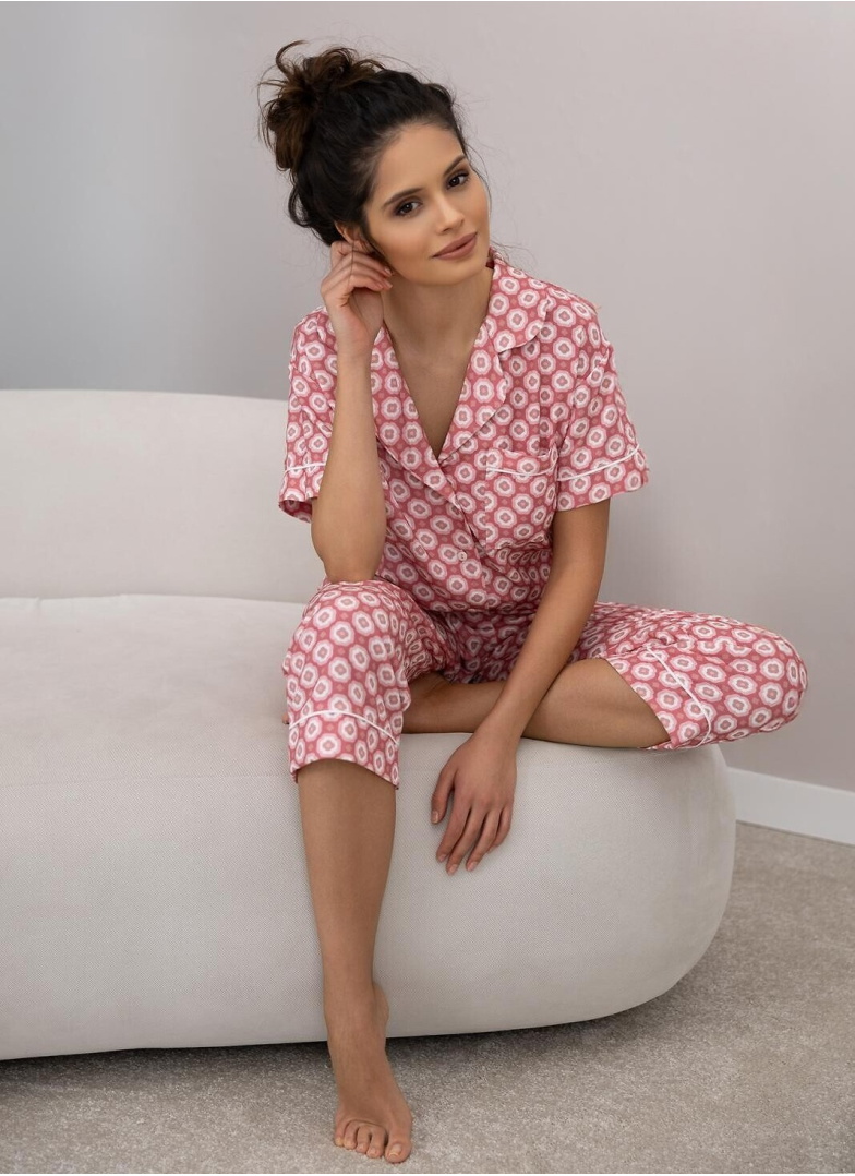 Pijama de damă cu nasturi SENSIS SOFIJA cărămiziu