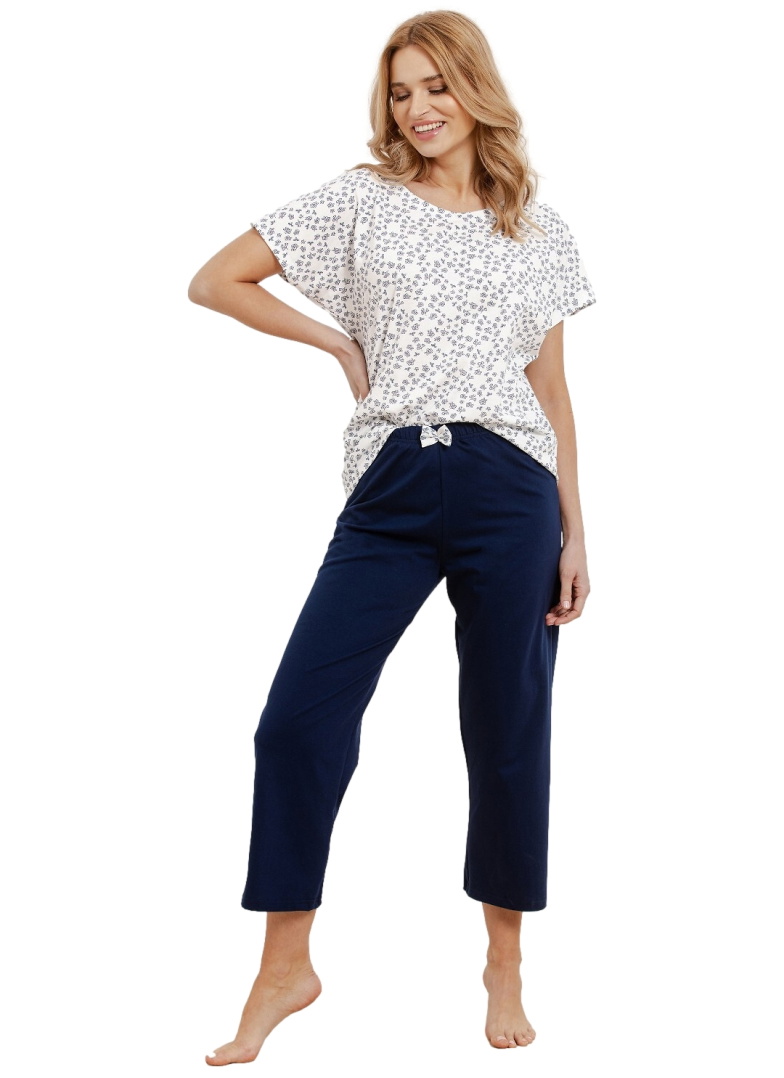 Pijama dama TARO DEMI 3418 ecru-albastru închis