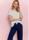 Pijama dama TARO DEMI 3418 ecru-albastru închis
