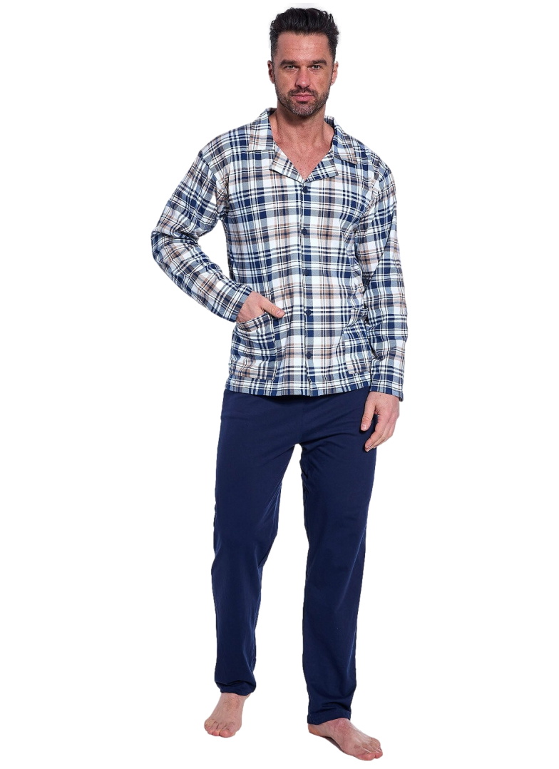 Pijama bărbătească cu nasturi CORNETTE 114/77 albastru închis model în carouri