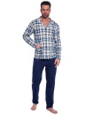 Pijama bărbătească cu nasturi CORNETTE 114/77 albastru închis model în carouri