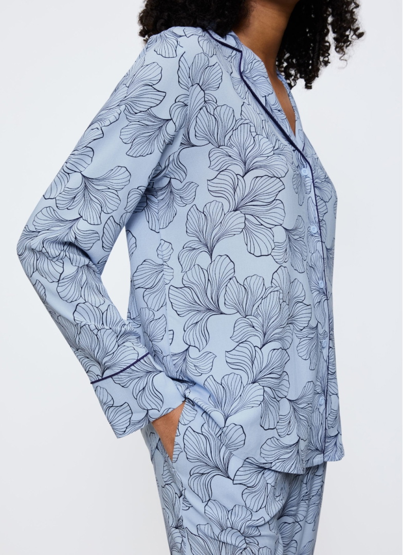 Dámské rozepínací pyžamo TRIUMPH BOYFRIEND FIT PW 03 BLUE COMBINATION