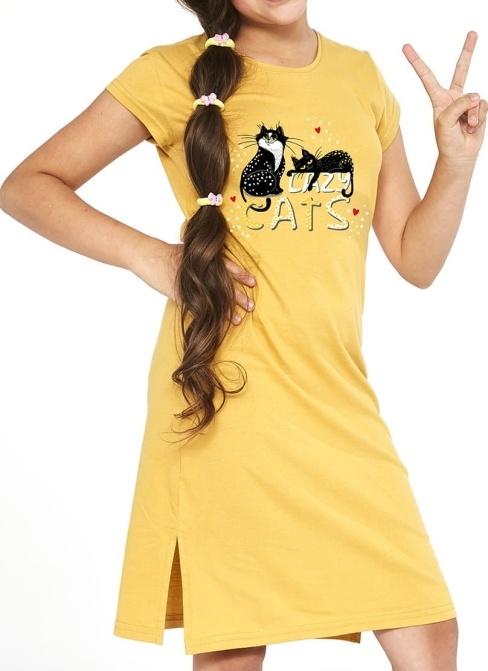 Koszula nocna dziewczęca Cornette Cats 2 miodowy